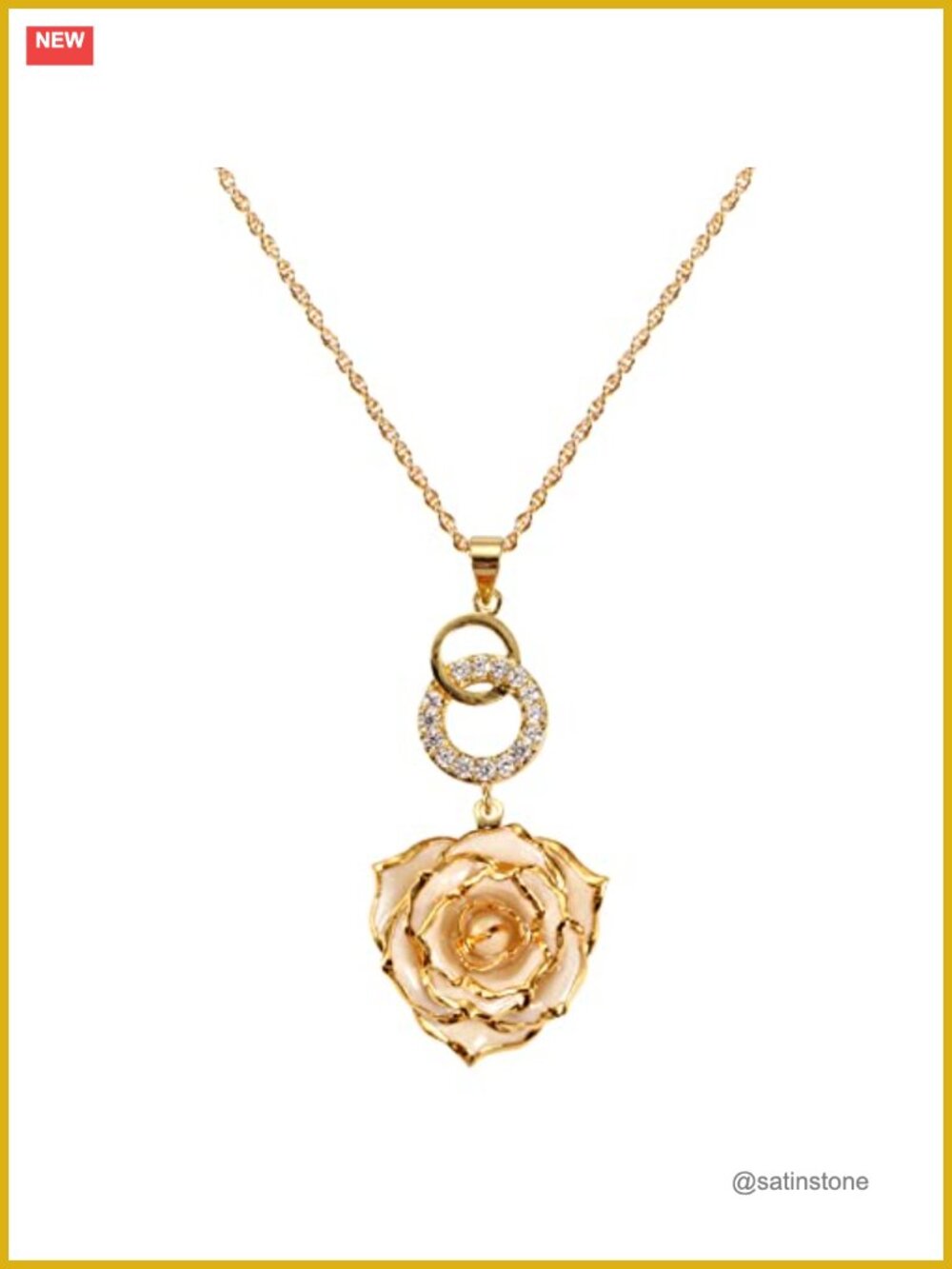24K Gold Dipped Real Rose Pendant Necklace 18 Inch Cable Chain Gift for Her